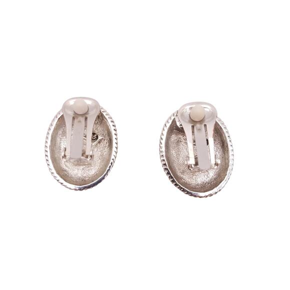 John Candice Oval Aqua Blue Faceted Crystal Two Tone Clip On Earrings Statement - Picture 3 of 5